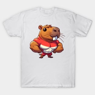 Cute Muscular Capybara Illustration T-Shirt